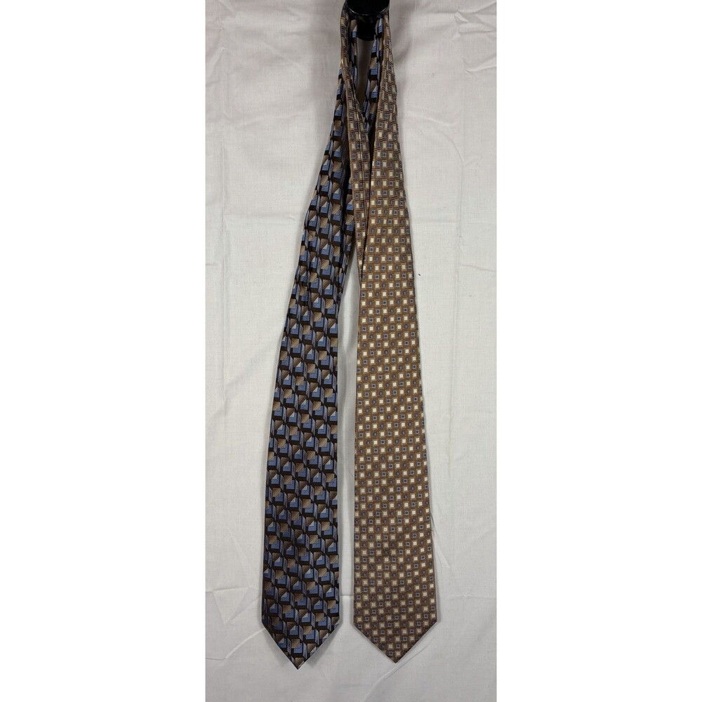 Bocara 100% Silk Handmade Neckties Lot Of 2 Geometric Men’s 3.75”x63”
